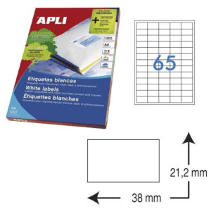 ETIQUETAS AUTOADHESIVAS APLI 38 X 21,2 MM. (6500 ETIQ./CAJA) REF. 1283