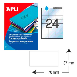 ETIQUETAS AUTOADHESIVAS APLI 70 X 37 MM. TRANSPARENTES (480 ETIQ./CAJA) REF. 01124