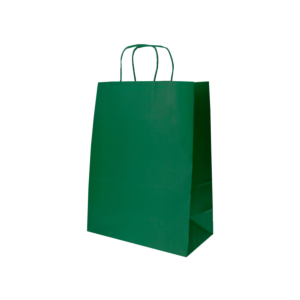BOLSAS CON ASA PAPEL CELULOSA VERDE 260 X 100 X 350 MM.