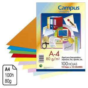PAPEL CAMPUS UNIVERSITY COLORES SURTIDOS A4 80 G. 100 H.