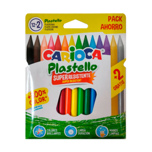 LÁPICES DE CERA DURA CARIOCA PLASTELLO 12+2 COLORES SURTIDOS
