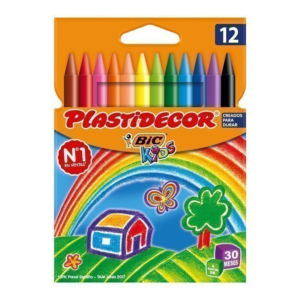LÁPICES DE CERA DURA BIC PLASTIDECOR 12 COLORES SURTIDOS