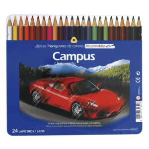 LÁPICES DE COLORES ACUARELABLES CAMPUS UNIVERSITY 24 COLORES SURTIDOS EN CAJA METÁLICA REF. MKP-1120-24TN