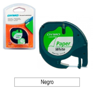 CINTA DE PAPEL PARA ROTULAR DYMO LETRATAG NEGRO/BLANCO REF. 91200