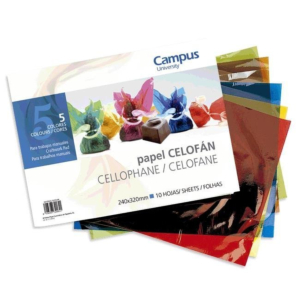BLOC PAPEL CELOFÁN CAMPUS UNIVERSITY FOLIO PARA TRABAJOS MANUALES 5 COLORES SURTIDOS