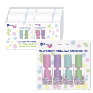 ROTULADOR FLUORESCENTE PASTEL PINTAUÑAS CON BURBUJAS BLÍSTER DE 4 UNID. REF. 331799