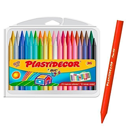 BIC Kids Plastidecor Ceras De Colores – Set De 36 Unidades Extra Resistentes, No Manchan Y Se Afilan Fácil, Para Niños Desde 30 Meses