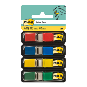 BANDERITAS POST-IT 12 X 43 MM DISPENSADOR 4 COLORES 140 UD.                                         