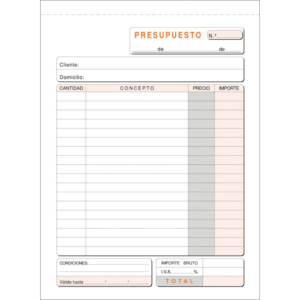 TALONARIO PRESUPUESTOS PLUS OFFICE NATURAL 145 X 207 MM DUPLICADO 50 JUEGOS                         