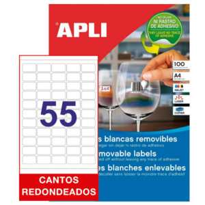 ETIQUETAS REMOVIBLES APLI A4 36,8 X 23,8 MM CANTOS REDONDEADOS 55 X HOJA CAJA 100 HOJAS             
