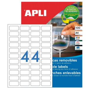 ETIQUETAS REMOVIBLES APLI A4 48,5 X 25,4 MM CANTOS RECTOS 44 X HOJA 100 HOJAS                       
