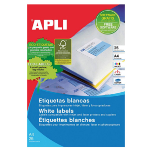 ETIQUETAS AUTOADHESIVAS APLI 210 X 297 MM CANTOS RECTOS 1 X HOJA CAJA 25 HOJAS                      