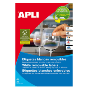 ETIQUETAS REMOVIBLES APLI JOYERÍA 45 X 8 MM CANTOS REDONDEADOS 88 X HOJA CAJA 25 HOJAS              