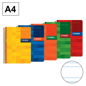 BLOC ESPIRAL CAMPUS A4 TAPA PLÁSTICO 80 HOJAS 90G DOBLE RAYA 2,5 MM                                 