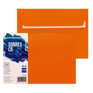 SOBRE C6 PLUS OFFICE 114 X 162 MM 120G NARANJA 20 UD.                                               