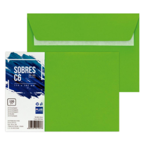 SOBRE C6 PLUS OFFICE 114 X 162 MM 120G VERDE CLARO 20 UD.                                           