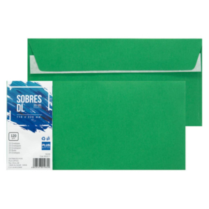 SOBRE DL PLUS OFFICE 110 X 220 MM 120G VERDE 20 UD.                                                 