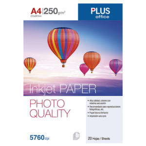 PAPEL FOTOGRÁFICO A4 PLUS OFFICE INKJET PAPER 5760 DPI 250G 20 HOJAS                                