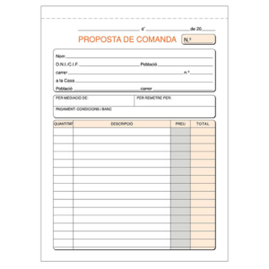 TALONARIO PEDIDOS CATALÁN PLUS OFFICE NATURAL 150 X 210 MM DUPLICADO 50 JUEGOS                      