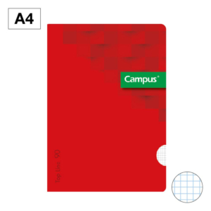 LIBRETA GRAPADA CAMPUS A4 TAPA PLÁSTICO 48 HOJAS 90G CUADRÍCULA 4 MM ROJO                           