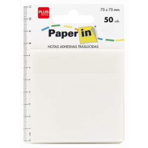BLOC NOTAS ADHESIVAS TRASLÚCIDAS PAPER IN PLUS OFFICE 75 X 75 MM BLANCAS 50 HOJAS                   
