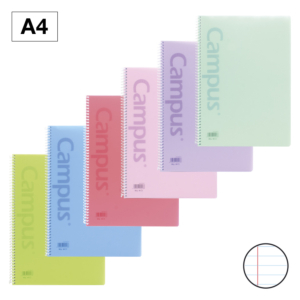 BLOC ESPIRAL CAMPUS A4 TAPA PLÁSTICO 80 HOJAS 90G RAYADO HORIZONTAL DOBLE MARGEN PASTEL             