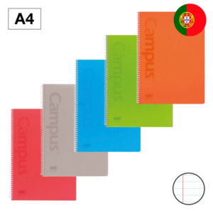 BLOC ESPIRAL CAMPUS A4 TAPA PLÁSTICO 80 HOJAS 90G RAYADO HORIZONTAL DOBLE MARGEN COLORES TENDENCIA  