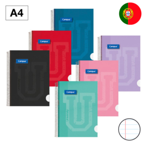 BLOC ESPIRAL CAMPUS A4 TAPA EXTRADURA 80 HOJAS 90G RAYADO HORIZONTAL DOBLE MARGEN                   
