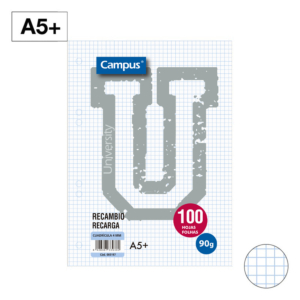 RECAMBIO CAMPUS A5+ 100 HOJAS 90G CUADRÍCULA 4 MM 6 TALADROS                                        