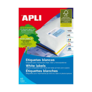 ETIQUETAS AUTOADHESIVAS APLI 297X420MM CANTOS RECTOS 1XHOJA 100 HOJAS                               