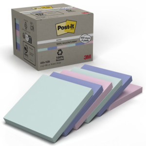 BLOC NOTAS ADHESIVAS POST-IT RECICLADAS 76 X 76 MM PASTEL 100 HOJAS                                 