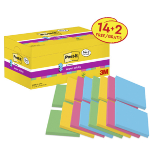 BLOC NOTAS ADHESIVAS Z-NOTES POST-IT SUPER STICKY 76 X 76 MM COLORES SURTIDOS 100 HOJAS             