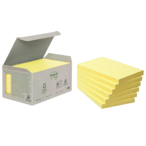 BLOC NOTAS ADHESIVAS POST-IT RECICLADAS 76 X 127 MM AMARILLAS 100 HOJAS                             