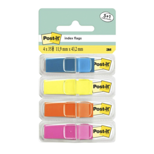 BANDERITAS POST-IT 12 X 43 MM DISPENSADOR 4 COLORES NEÓN 140 UD                                     
