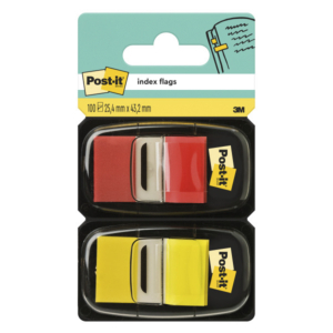 BANDERITAS POST-IT 25,4 X 43 MM DISPENSADOR AMARILLO Y ROJO 100 UD.                                 