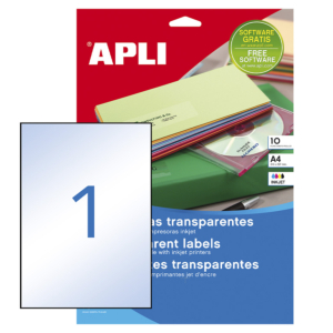 ETIQUETAS TRANSPARENTES APLI PERMANENTES 210 X 297 MM 1 X HOJA PACK 10 HOJAS                        