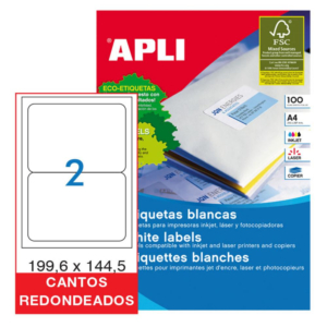 ETIQUETAS AUTOADHESIVAS APLI 199,6 X 144,5 MM CANTOS REDONDEADOS 2 X HOJA CAJA 100 HOJAS            