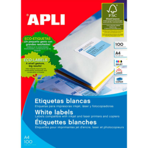 ETIQUETAS AUTOADHESIVAS APLI 70 X 33,8 MM CANTOS RECTOS 24 X HOJA CAJA 100 HOJAS                    