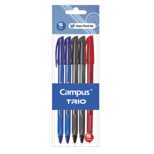 BOLÍGRAFO TINTA FLUIDA VISCOSA CAMPUS TRIO COLORES SURTIDOS BLÍSTER /5 UD.                          