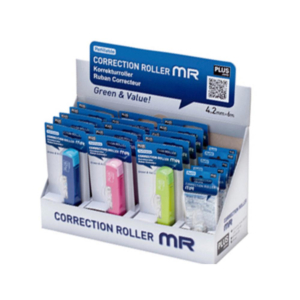 CORRECTOR EN CINTA PLUS MR 4,2MMX6M + 5 BLÍSTER DE RECAMBIO COLORES SURTIDOS EXPOSITOR 20 UD.       