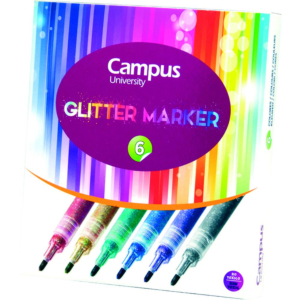ROTULADOR ESPECIAL CAMPUS UNIVERSITY GLITTER MARKER COLORES SURTIDOS BLÍSTER 6 UD.                  