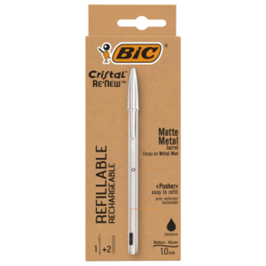 BOLÍGRAFO BIC CRISTAL RE'NEW NEGRO BLÍSTER 1 UD + 2 RECAMBIOS                                       