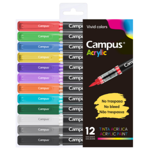 ROTULADORES ACRÍLICOS CAMPUS ACRYLIC PUNTA PINCEL 12 COLORES VIVOS                                  