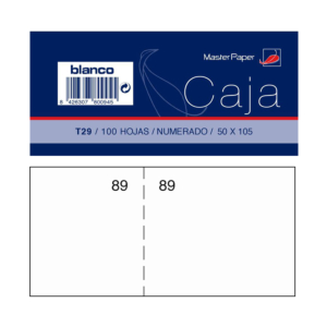 TALONARIO DEPENDIENTE MASTERPAPER 105 X 50 MM. NUMERADO (100 H.) BLANCO REF. T29