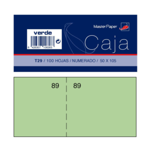 TALONARIO DEPENDIENTE MASTERPAPER 105 X 50 MM. NUMERADO (100 H.) VERDE REF. T29