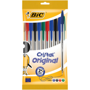 BOLÍGRAFO TINTA ACEITE BIC CRISTAL ORIGINAL COLORES SURTIDOS BLÍSTER 10 UD.                         
