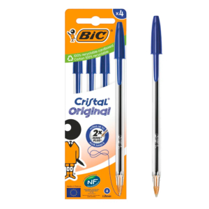 BOLÍGRAFO BIC CRISTAL TINTA BASE DE ACEITE AZUL BLÍSTER 4 UNID.