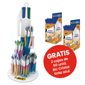 EXPOSITOR BOLÍGRAFO BIC 4 COLOURS TINTA BASE DE ACEITE 60 UNID. COLORES SURTIDOS + 100 BOLÍGRAFOS BIC CRISTAL
