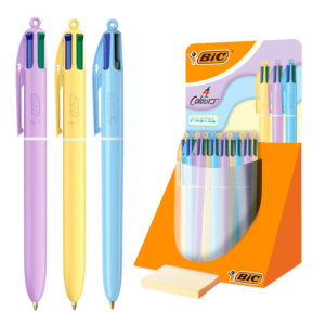 EXPOSITOR BOLÍGRAFO BIC 4C PASTEL TINTA BASE DE ACEITE 30 UNID. 4 COLORES