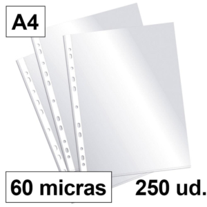 FUNDAS MULTITALADRO PLUS OFFICE A4 CRISTAL 60 MICRAS BOLSA 10 UD                                    